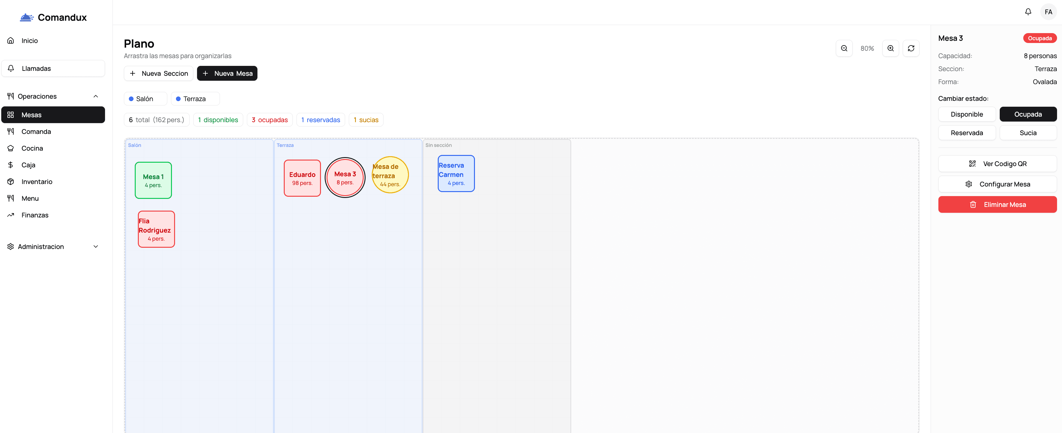 Vista del Plano de Mesas